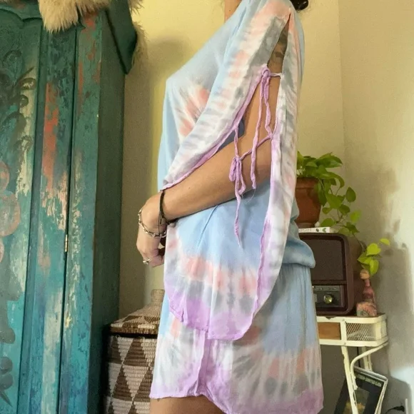Tie-Dye Kaftan Dress in Blue and Purple - Picture 2 of 4